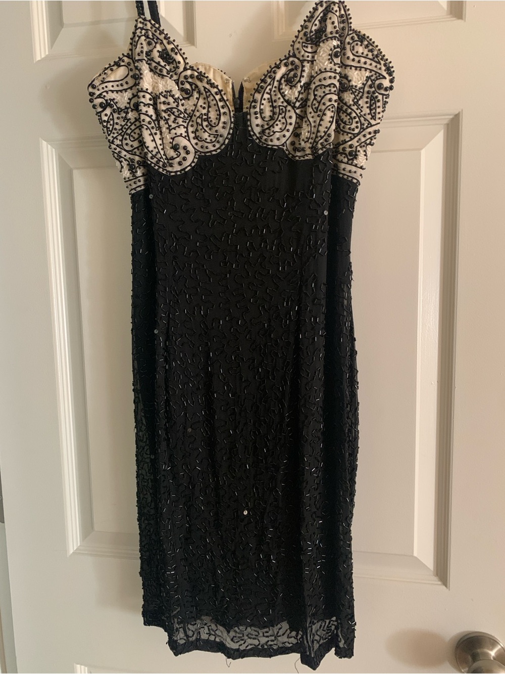 Stunning Black & Cream Beaded Evening Dress